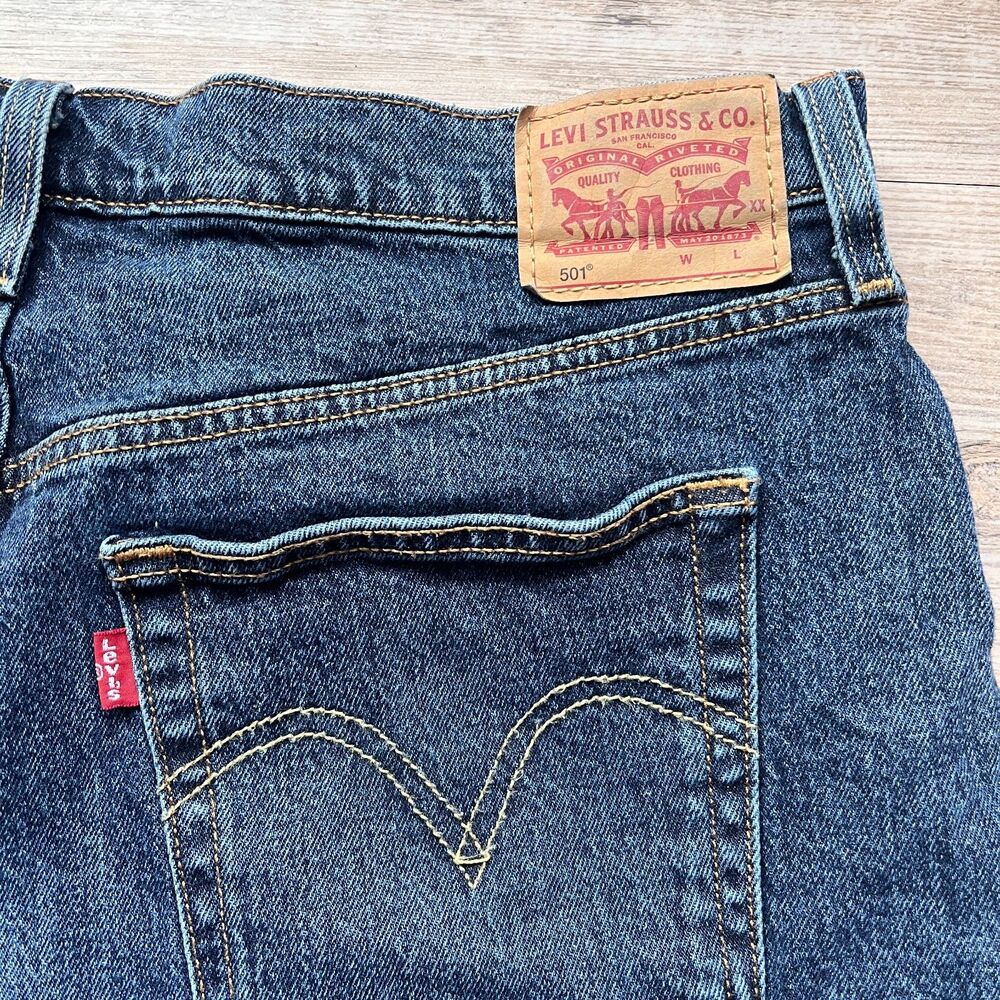 Levi’s 501 Cutoff Denim Shorts 34x2 Distressed Frayed Hem Vintage Style Dark - Picture 3 of 9